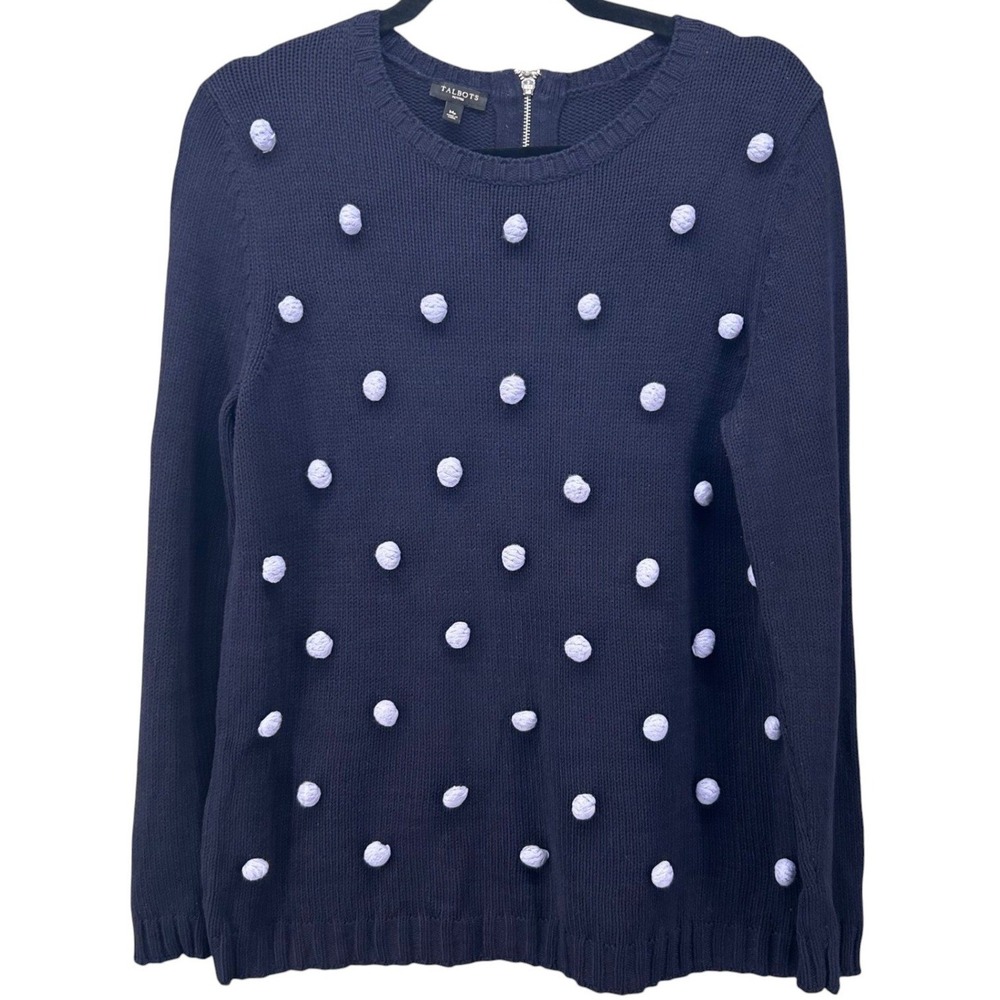 Talbots Pompom Sweater Blue Medium Petite‎